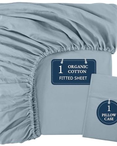 LANE LINEN Twin XL Fitted Sheet - 100% Organic Cotton 2 Pc Set (1 Fitted Sheet, 1 Pillowcase), Percale Weave, Lightweight, Soft, Breathable, Fits Mattress Upto 15" Deep - French Blue (No Flat Sheet)