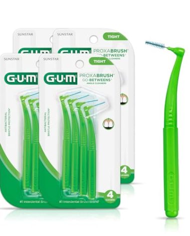 GUM Proxabrush Go-Betweens - Angled- Interdental Brushes - Soft Bristled Dental Picks for Plaque Removal Health - Safe for Braces & Dental Devices, 4 Count (Pack of 4)