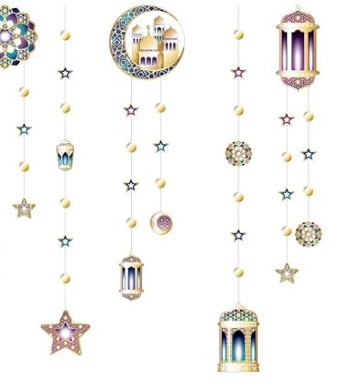 Decor365 6 String Ramadan Decoration Set Ramadan Mubarak Garland EID Home Hanging Decorations EID Banner Moon Streamer Islamic Birthday Bday Prom Wedding Party Supplies