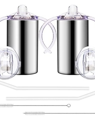 Vermida 12oz Stainless Steel Sippy Cups for Toddlers with Handles, Spill Proof Double Wall Vacuum Insulated Sippy Cups, Kids Straw Cups with Extra Lids for School, Outdoor, 2 Pack