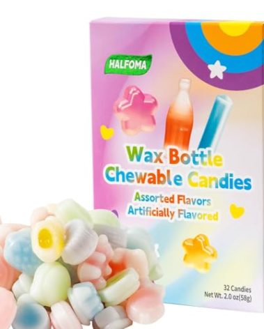 Halfoma Wax Bottle Chewable Candy, with Various Fruit-flavored Syrups in the Middle, Boxed, 58g, 32 Candies
