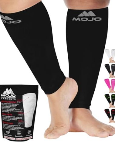 Mojo - Compression Socks Footless for Women and Men 20-30mmHg - Unisex Medical Graduated Compression Calf Sleeve for Travel, Nurses, Flights - Black, 7X-Large - A604