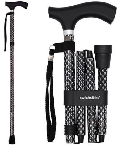 Switch Sticks Walking Cane for Men or Women, Foldable and Adjustable from 32-37 Inches, FSA and HSA Eligible, Engraved Soiree