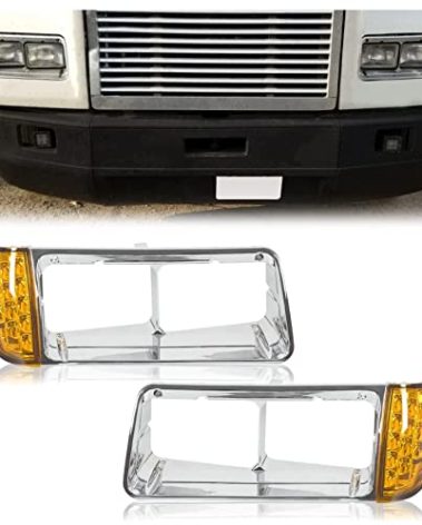 HECASA Headlight Bezel W/Led Compatible With 1989-2002 Freightliner FLD120 Turn Signal Light Lamp 3 Wires Replacement for A06-20738-000 A06-20738-001