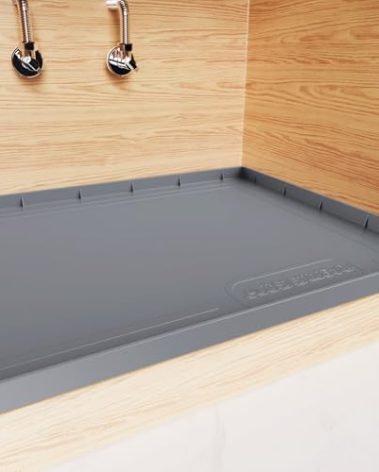 1 Inch Raised Under Sink Mat, 28" X 19" Under Kitchen Sink Mat [BPA Free] Waterproof Silicone Under Sink Mats Bathroom Kitchen Cabinet Shelf Protector, Under Sink Liner Tray, (Grey)