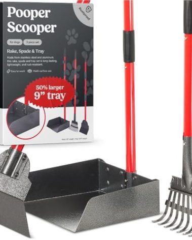 Pawler Pooper Scooper for Large Dogs, Small Dogs and Horses, Metal Poop Scooper Set with Long Handle Rake, Spade and Tray for Yard, Grass, Dirt or Gravel, Heavy Duty Aluminum Poop Picker Upper