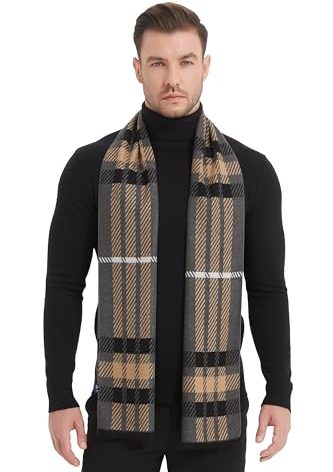 EP Mode Men's Winter Scarf, Cashmere Feel, Super Soft & Warm (Twill Cross Camel Grey)