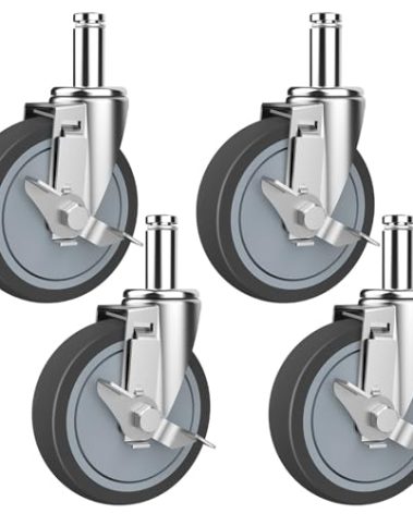 RILIDRI 5-Inch Caster for Wire Shelving Racks, Heavy Duty Scaffolding Wheel with Brake, Set of 4 Metro Shelving Replacement Wheels(.864" x 2-3/16")