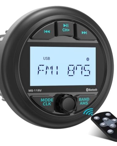 Waterproof Marine Gauge Stereo Receiver - Bluetooth Boat AM FM Radio - 2.8 Inch LCD Display MP3 USB AUX-in Subwoofer Pre-Amp 200 Watts Output