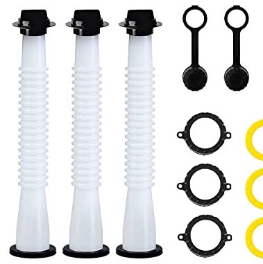 KP KOOL PRODUCTS Universal Gas Can Spout Replacement, Gas Can Nozzle with Gasket, Stopper, Collar Caps (Black and Yellow) & gas can vent caps, Pack of 3
