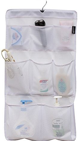 MISSLO 8 Pockets Mesh Shower Organizer Hanging Caddy with Rotating Hanger Quick Dry Bathroom Storage (White)