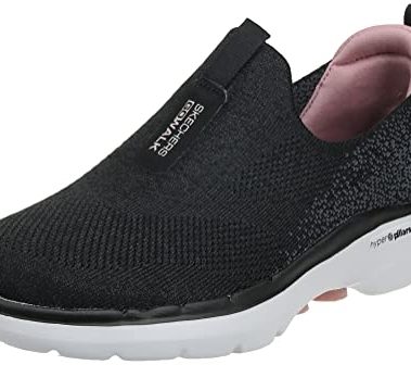 Skechers womens Go Walk 6 - Glimmering Sneaker, Black/Pink, 6.5 Wide US