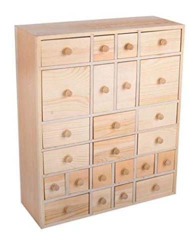 Vencer Wooden Countdown to Christmas Advent Calendar Storage Organizer with 24 Drawers,Jewelry Box,Desktop Organizer,DIY Unfinished Wood,Measures 14in x 12in x 4.3in,VYO-021