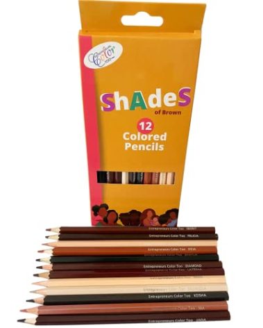 Entrepreneurs Color Too Colored Pencils, Shades of Brown Skin, 12 Coloring Book Colors, Black Women Adults