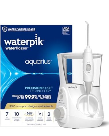 Waterpik Aquarius Water Flosser For Teeth Cleaning, Gums, Braces, Dental Care, Electric Power With 10 Settings, 7 Tips For Multiple Users And Needs, ADA Accepted, White WP-660, Packaging May Vary