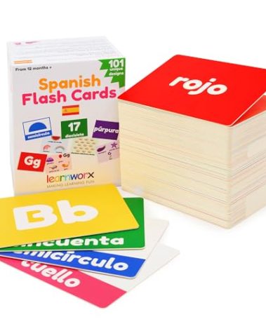 Spanish Flash Cards for Kids and Toddlers - 101 Cards - 202 Sides - Learn Shapes, Numbers, Colors, Body Parts, Counting, Letters & More - Great Value, Fun Learning and Educational Flashcards