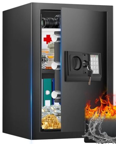 2.7 Cuft Safe Box, Home Safe with Fireproof Waterproof Bag, Anti-Theft Digital Security Lock Box with Smart Alert System, Removable Shelf, Mute Function, Personal Document Safes for Money Jewelry