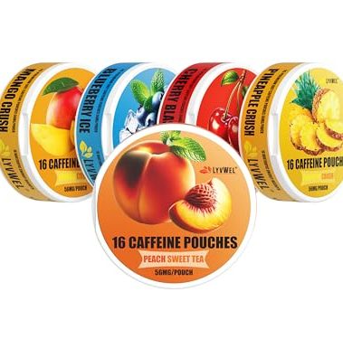 LYVWEL 5-Pack Caffeine Dip Pouches | Nootropic Focus & Neuro Support | Natural Caffeine Boost | 16 per Can | 56mg Caffeine Each | Nicotine-Free, Tobacco-Free | Instant Energy Boost