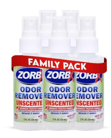 ZORBX Unscented Odor Eliminator for Strong Odor 2 Fl Oz Pack of 5 - Used in Hospitals & Healthcare Facilities - Advanced Formula, Fast-Acting Odor Remover Spray for Dog, Cat, House & Carpet