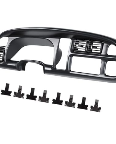 KUAFU Dashboard Bezel Cover w/Vents Compatible with 1998-2002 Dodge Ram Pickup 1500 2500 3500 Replacement for 5GK51DX9AA 5EU11DX9AB Instrument Bezel Panel Cluster Face Surround Bezel Black