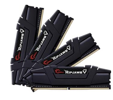 G.SKILL RipjawsV Series DDR4 RAM (XMP) 64GB (4x16GB) 3200MT/s CL16-18-18-38 1.35V Intel AMD Desktop Computer Memory U-DIMM - Black (F4-3200C16Q-64GVK)
