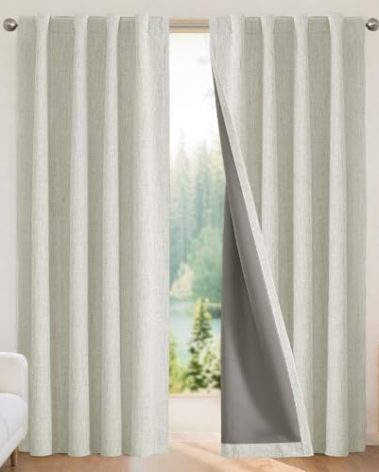 Joydeco Blackout Curtains for Bedroom - 100% Light Blocking 2 Panels Light Beige Drapes 66"W x 84"L, Thermal Insulated Room Darkening Curtains, Linen Textured for Living Room, Rod Pocket & Back Tabs