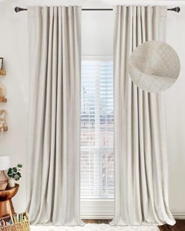 100% Blackout Shield Linen Blackout Curtains for Bedroom 108 Inches Long, Back Tab/Rod Pocket Living Room Drapes, Thermal Insulated Blackout Curtains 2 Panels Set, 50" W x 108" L,Cream