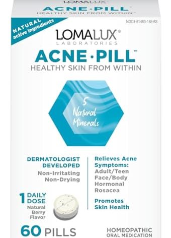 Loma Lux Acne Pills – Skin Clearing Support with 5 Natural Minerals Zinc & Sulfur – Dermatologist Developed Oral Hormonal Acne Treatment Supplement for Face & Body – Helps Prevent All Acne, Oily Skin