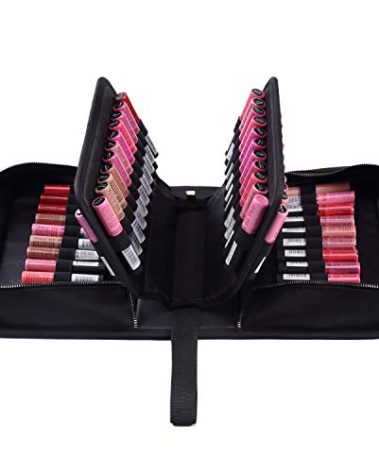 ROWNYEON Lipstick Organizer Case Lipstick Holder 67 Slots Portable Lip Travel Makeup Cosmetic Case Large Capacity Lipgross Carrying Case Makeup Artist Lip Gloss Storage -Black