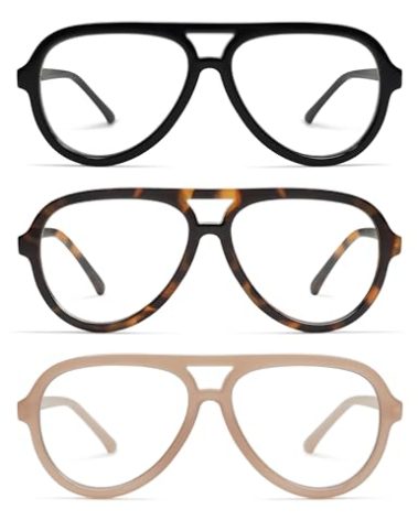 AMOMOMA 3 Pack Retro Aviator Reading Glasses for Women Men,Classic Large Oversized Reader Blue Light Computer Frame AM6111 C1+C2+C4 1.5X