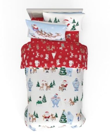 Franco Rudolph The Red-Nosed Reindeer Holiday & Christmas Bedding Soft Comforter and Sheet Set with Sham, 5 Piece Twin Size, (Officially Licensed Product)