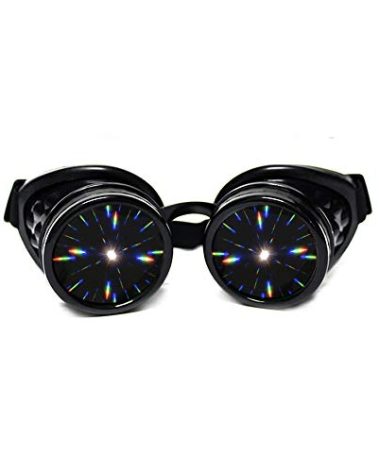 GloFX Black Padded Diffraction Goggles, Tinted Lenses, Limited Edition – Raves, EDM Festival Accessories, Light Shows, Club, Concert Wear - 3D Rainbow Prism Fractal Kaleidoscope