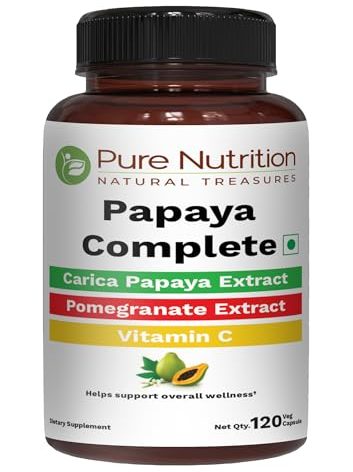 Pure Nutrition Papaya Complete | 120 Caps | Carica Papaya Leaf Extract with Iron, VIT C, VIT A & Folic Acid | Supports Platelet Immunity & Digestion Non-GMO | Gluten-Free