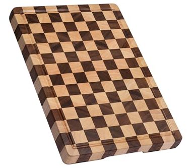 THETCHRY Cutting Boards for Kitchen, Design in USA Large Acacia Wood Chopping Board, Checkered Cutting Board with Juice Grooves & Handles, Butcher Block Serving Tray with Gift Box 16.5" x 11.6" x 0.8"