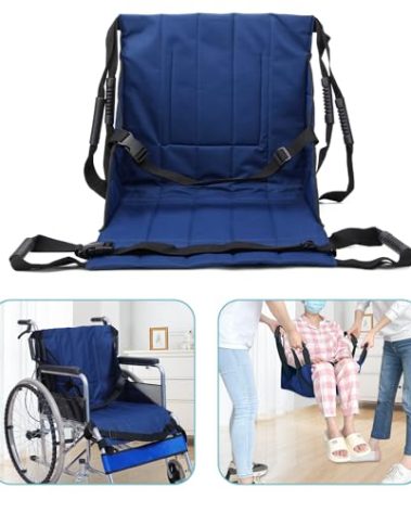 Patient Lift Transfer Belt from Bed to Wheelchair Stair Transfer Emergency Evacuation Chair Pad Safety Medical Lifting Sling Slide Board Transferring for Elderly, Disabled, Adults (Blue - 4 Handles)