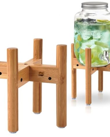 Drink Dispenser Stand - Use to Hold Dispensers for Drinks, Beverages, Lemonades and Juices - Adjustable Sideways, Fits Various Jug Sizes Up to 11.5-inch Wide [1-2 Gallons] - Bamboo Wood