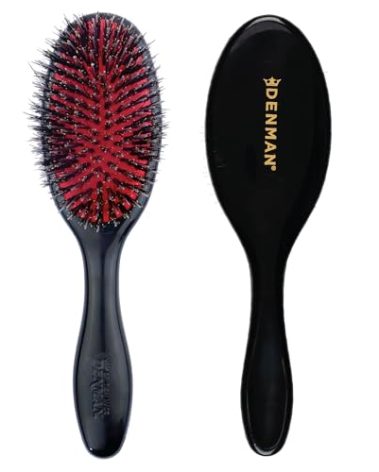 Denman Cushion Hair Brush (Small) with Soft Nylon Quill Boar Bristles - Porcupine Style for Grooming, Detangling, Straightening, Blowdrying and Refreshing Hair – Black, D81S