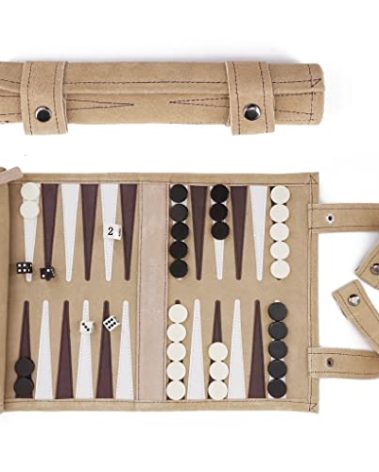 Sondergut Roll-up Portable Suede Backgammon Game Set - for Adults & Children - Ideal for RV Travel, Cruise, Airplane, Camping, Backpacking, Road Trips, Etc. Multiple Colors (Cream)