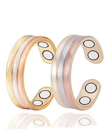 EnerMagiX Copper Rings for Women, 99% Pure Copper Adjustable Tricolour Gold Set Magnetic Ring Jewelry