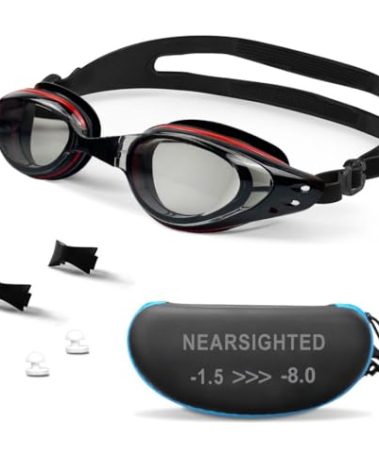 AIKOTOO Nearsighted Swim Goggles Shortsighted Swimming Goggles, Anti-Fog UV Protection No Leaking Fit for Adult Men Women Youth Black And Red -8.0