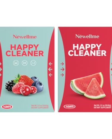 NEWELLME Happy Cleaner Superfood Powder – Sugar-Free Berry & Watermelon Drink Mix, Antioxidant & Digestion Support, Vegan, Non-GMO, Gluten-Free, 28 Packets