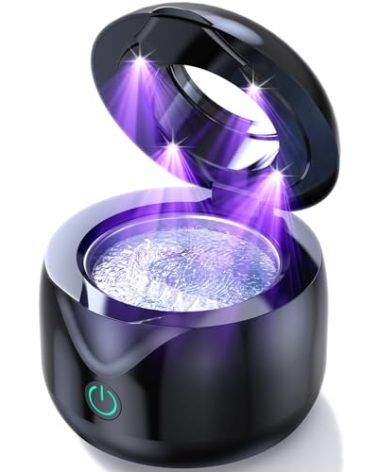 CXRUY Ultrasonic Retainer Cleaner - UV Dental Cleaning Pod Night Guard Cleaner for Dentures, Aligner, Braces, Toothbrush Heads, Jewelry (Black)