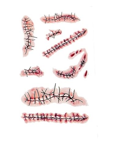 20 Sheets Halloween Zombie Temporary Tattoos - NEDEQI Chucky Scar Fake Blood Tattoos Waterproof Realistic Stitches Wound Temp Tattoo for Chucky Cosume Prank Makeup Cosplay Kids Men Women Adults