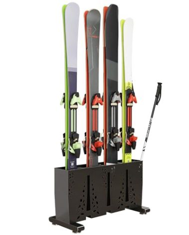 TOCRETOARE Heavy Duty Metal Ski Storage Rack, 4 Pair Freestanding Steel Ski Holder, Floor Stand Ski Organizer Rack, Snowboard Floor Stand Organizer for Garage and Home