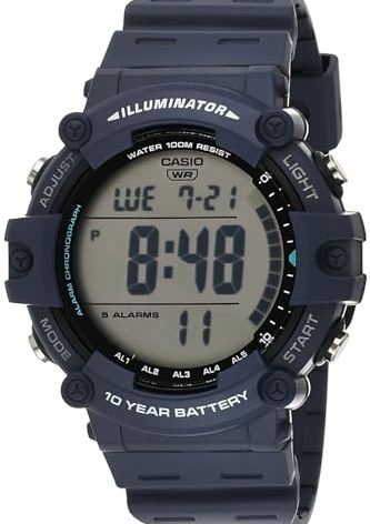 Casio Illuminator 10-Year Battery 100M Water Resistant LED Backlight 5-Alarm Chronograph Digital Stop Watch AE1500WH-2AV