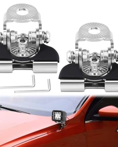 Universal LED Light Bar Mounting Brackets, Hood Mount Brackets A Pillar Hood Clamp Work Light Holder 304 Stainless Steel for Off Road Car Jeep Truck SUV 2PCS