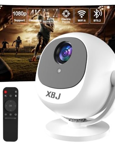 XBJ [Built-in Apps/Electric Focus/400 ANSI] 360 Mini Portable Projector, Wifi 6, Bluetooth, Smart Movie Projector for Bedroom, Support 4K Proyector Portátil, Auto Keystone, Compatible with TV Stick