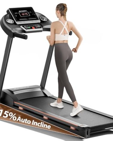 RENESTAR Treadmills for Home, Treadmill with 0-15% Auto Incline, 3HP Folding Treadmills for Running Walking with 300LBS Weight Capacity, Incline Treadmill Equipped with Bluetooth & Pulse Monitor