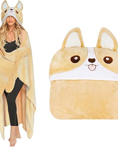 Moyel Corgi Blanket for Women Funny Cute Soft Warm Fluffy Fuzzy Wearable Blanket Hoodie Corgi Gifts for Corgi Lovers Mom Girlfriend Wife Friend Sister for Christmas Birthday
