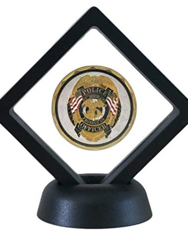SH Challenge Coin Display Frame, 3D Floating Display Case Stand Holder, Medallion Medal Specimen Military Coin Clear Box (Black)